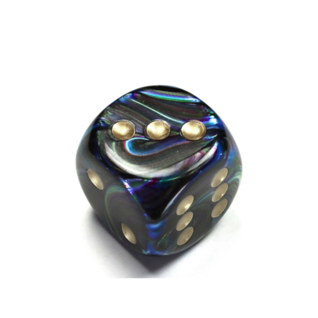 CHX DL3099 Lustrous Shadow/gold 30mm d6 dice w/pips
