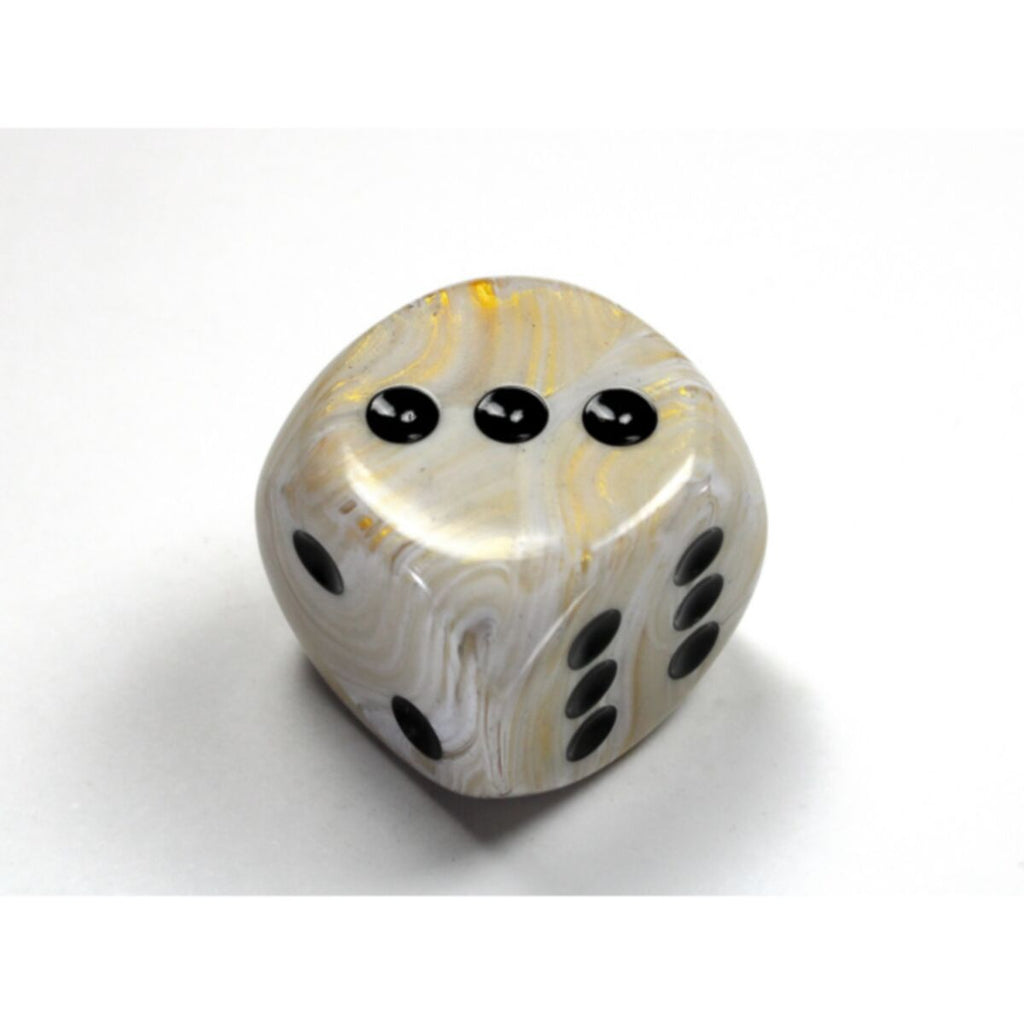 CHX DM3092 Marble Ivory/black 30mm d6 dice w/pips