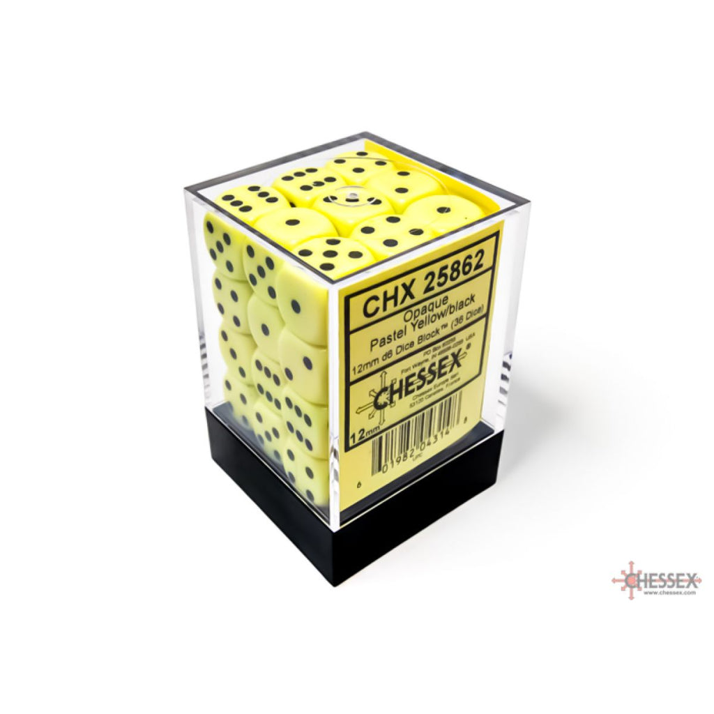 CHX 25862 Opaque 12mm d6 Pastel Yellow/black Dice Block (36 dice)