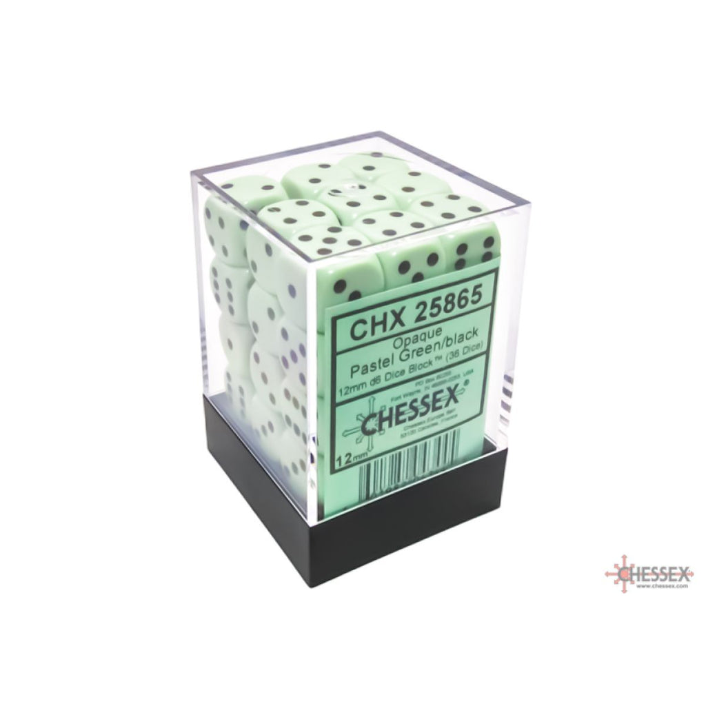 CHX 25865 Opaque 12mm d6 Pastel Green/black Dice Block (36 dice)