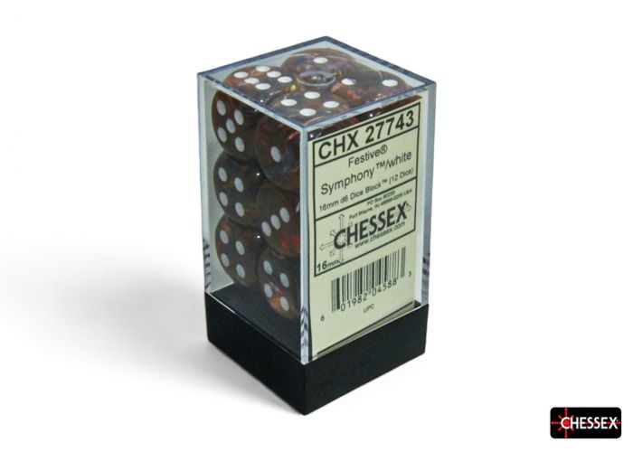 CHX 27743 Festive Symphony/white 16mm d6 Dice Block (12 dice)