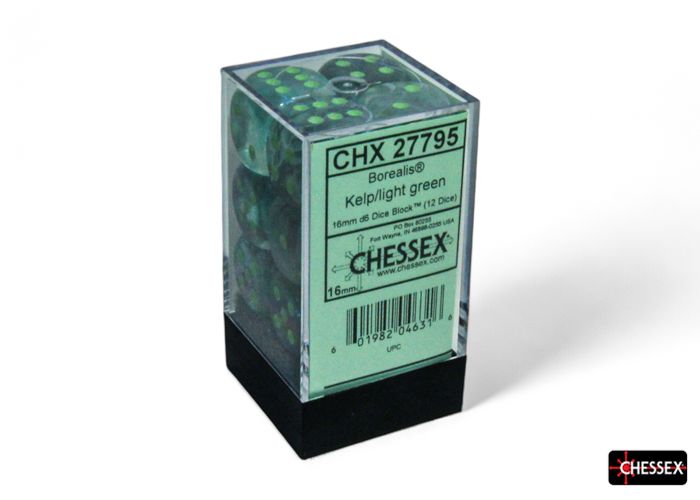 CHX 27795 Borealis Kelp/light green Luminary 16mm d6 Dice Block (12 dice)