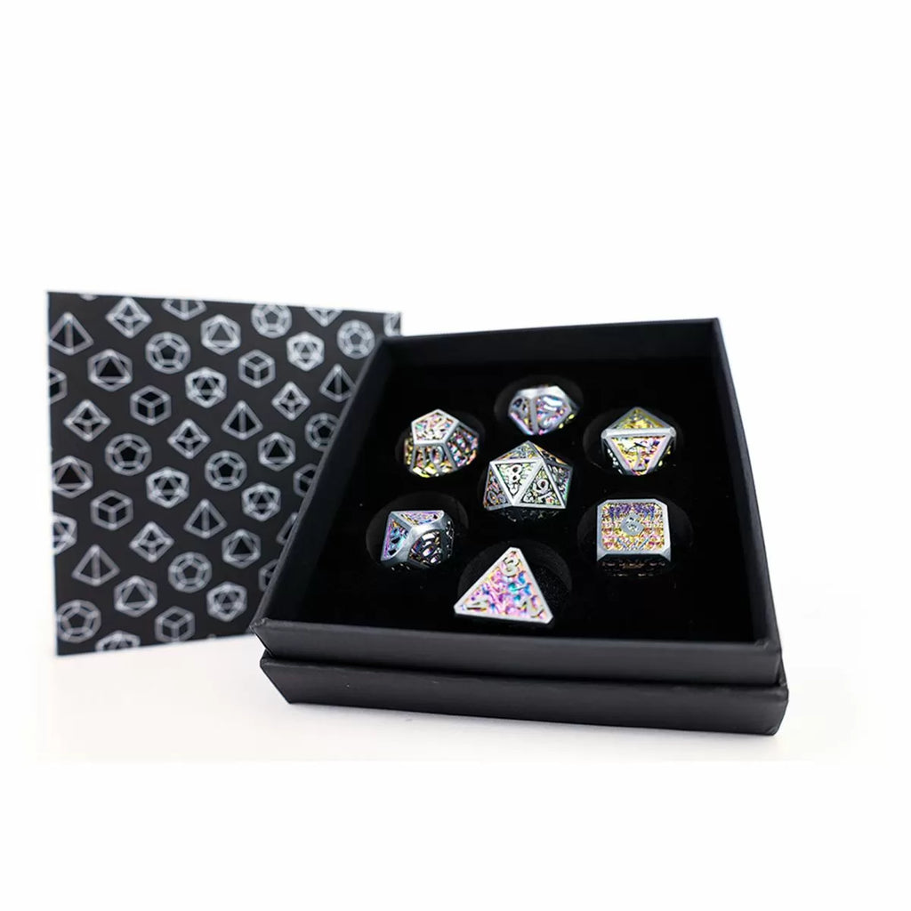 LPG Dice Set - Metal RPG Draco Bright Rainbow/Silver