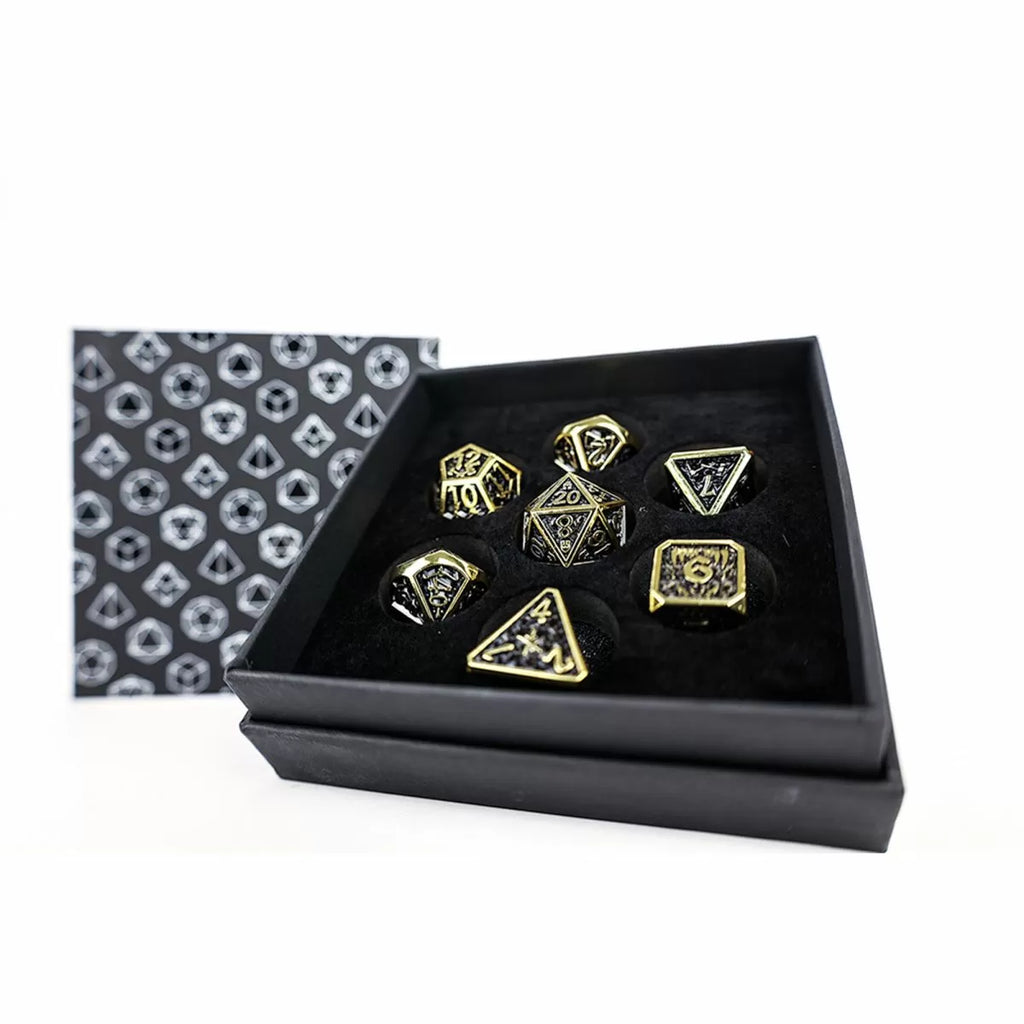 LPG Dice Set - Metal RPG Draco Bright Black/Gold