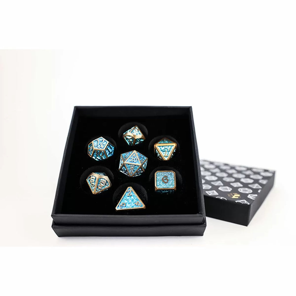 LPG Dice Set - Metal RPG Draco Bright Blue/Brass