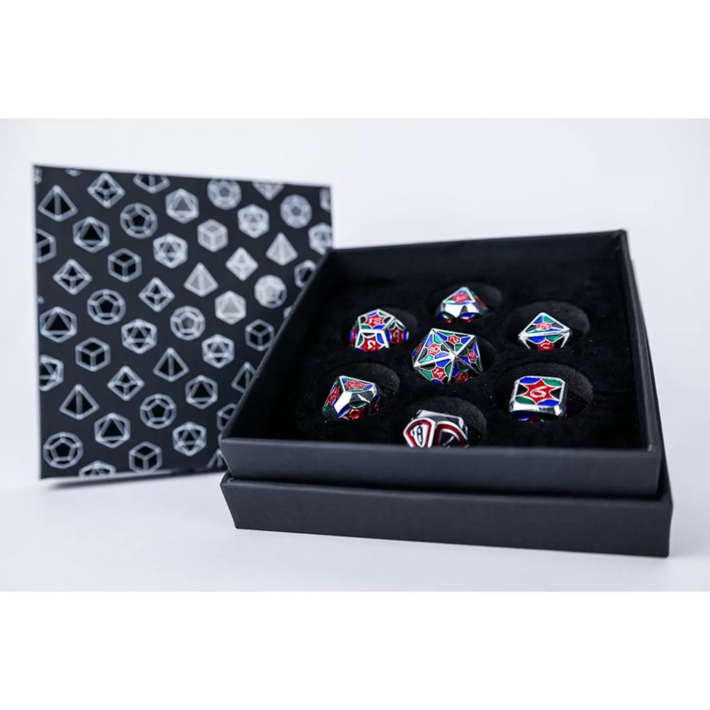 LPG Dice Set - Metal RPG Leadlight 4 Colour/Silver