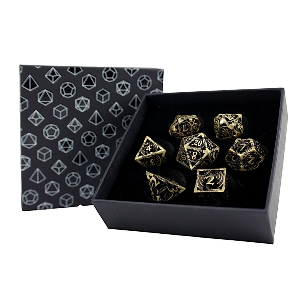 LPG - LPG ES4539 - Dice Set - Metal RPG Hollow Dragon - Tarnished Gold