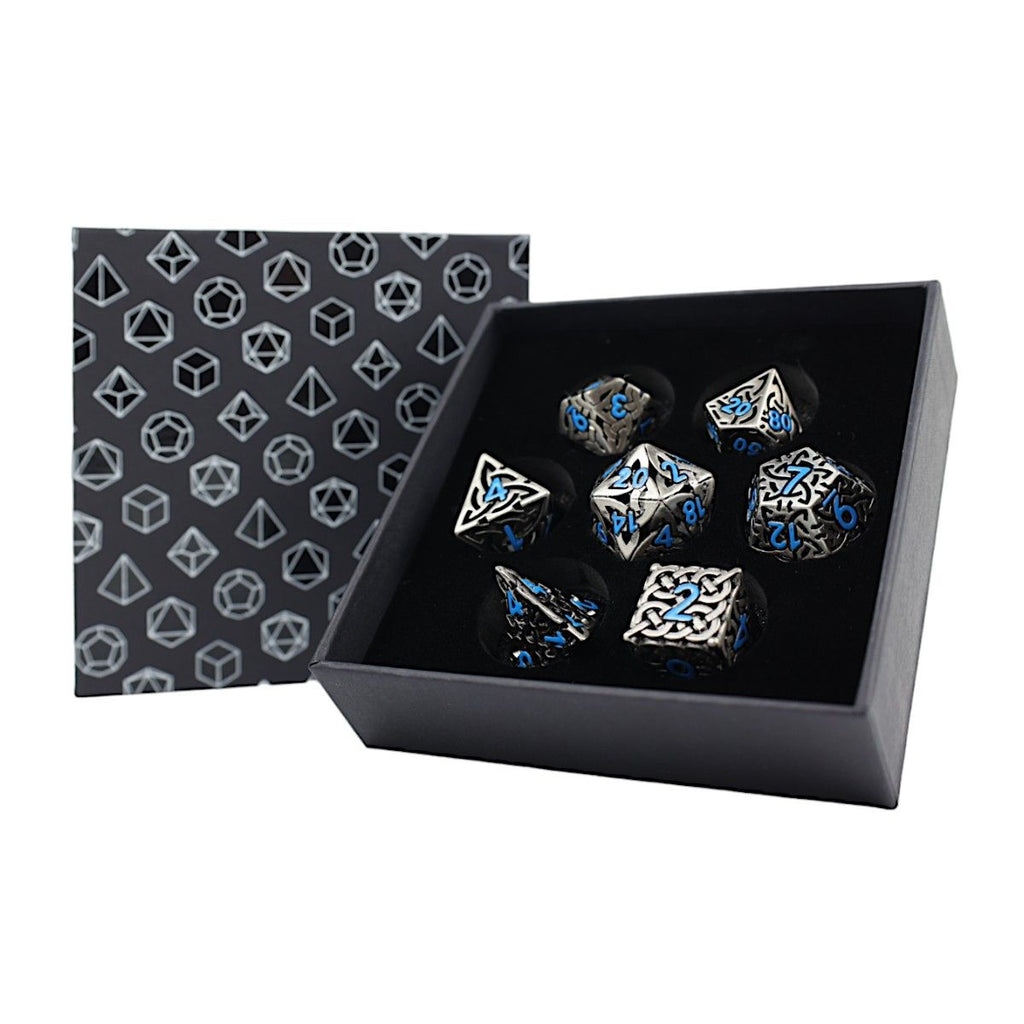 LPG ES4548 - LPG Dice RPG Set Hollow Celtic - Stainless and Blue