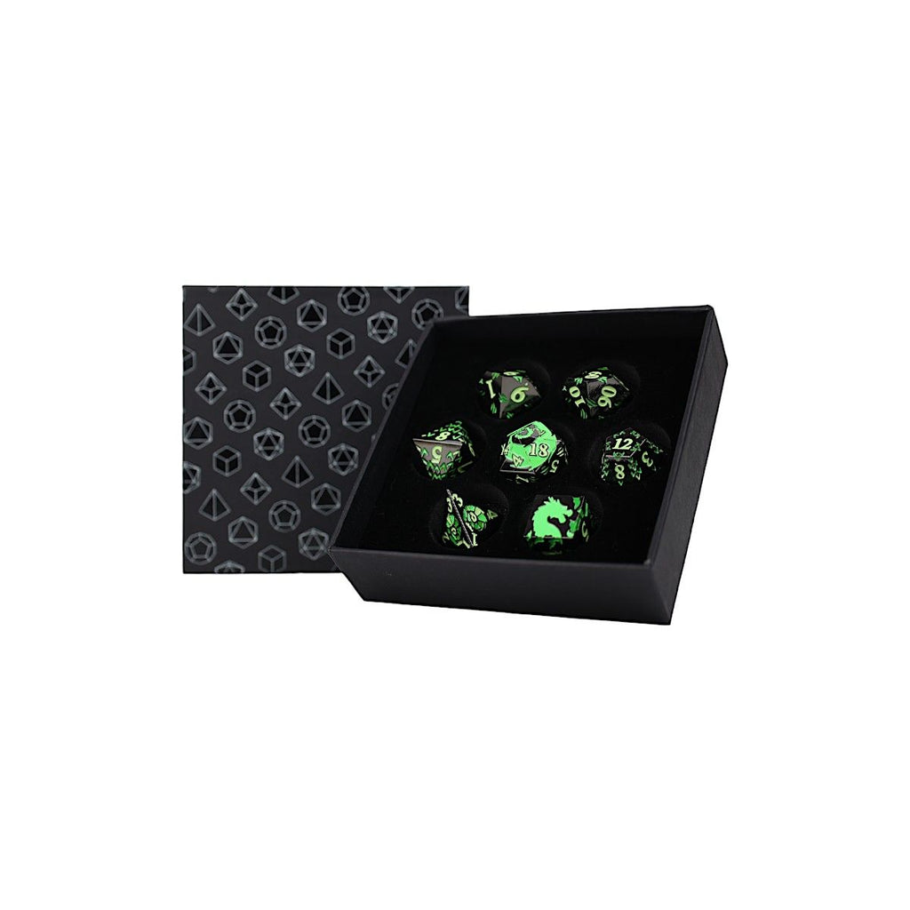 LPG - LPG ES243109 - Dice Set - Metal RPG Inscripted Dragon Green