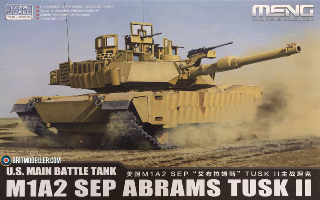 Meng 1/72 U.S. Main Battle Tank M1A2 Sep Abrams TUSK II Plastic Model Kit - 72-003