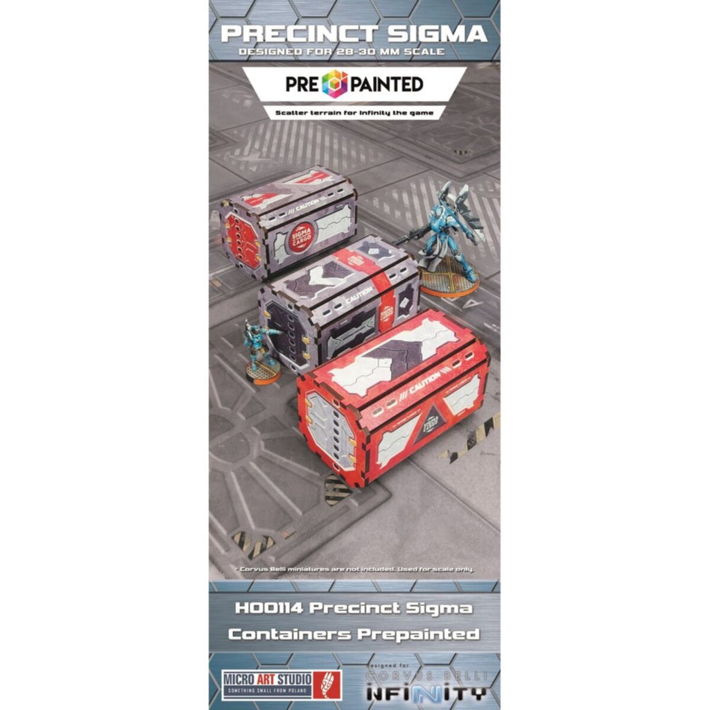 Micro Art Studio - Infinity Scenery - Precinct Sigma Containers (3) PREPAINTED (grey/red)