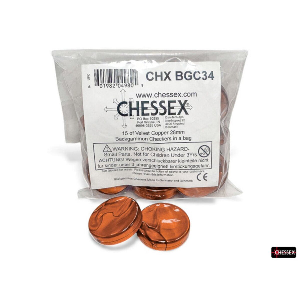 CHX BGC34 15 of Velvet Copper 28mm Backgammon Checkers in a bag