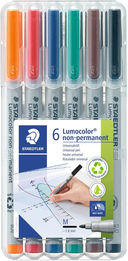 Lumocolor Markers 6-Pack (1 each Orange, Red, Blue, Green, Brown and Black)