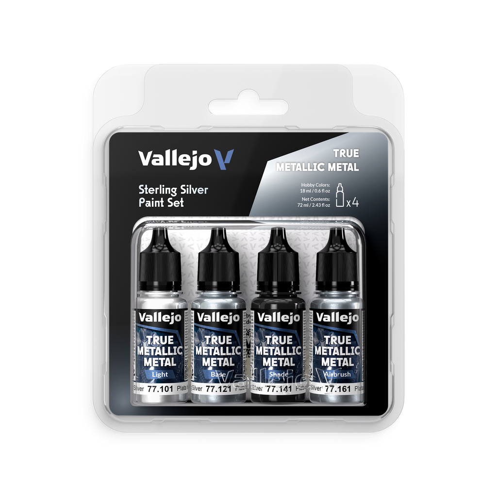 Vallejo - True Metallic Metal Sterling Silver - 4 Colour Paint Set