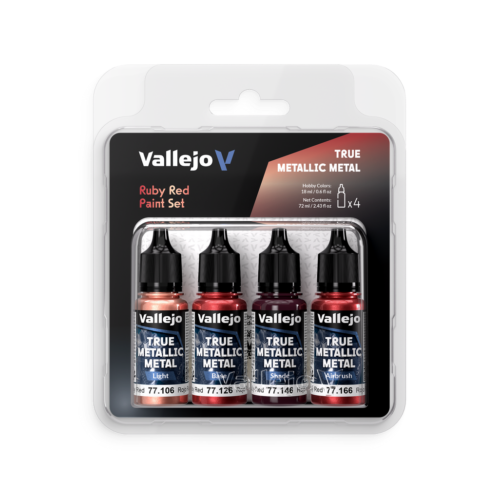Vallejo - True Metallic Metal Ruby Red - 4 Colour Paint Set