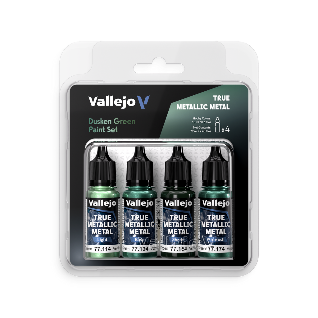 Vallejo - True Metallic Metal Dusken Green - 4 Colour Paint Set