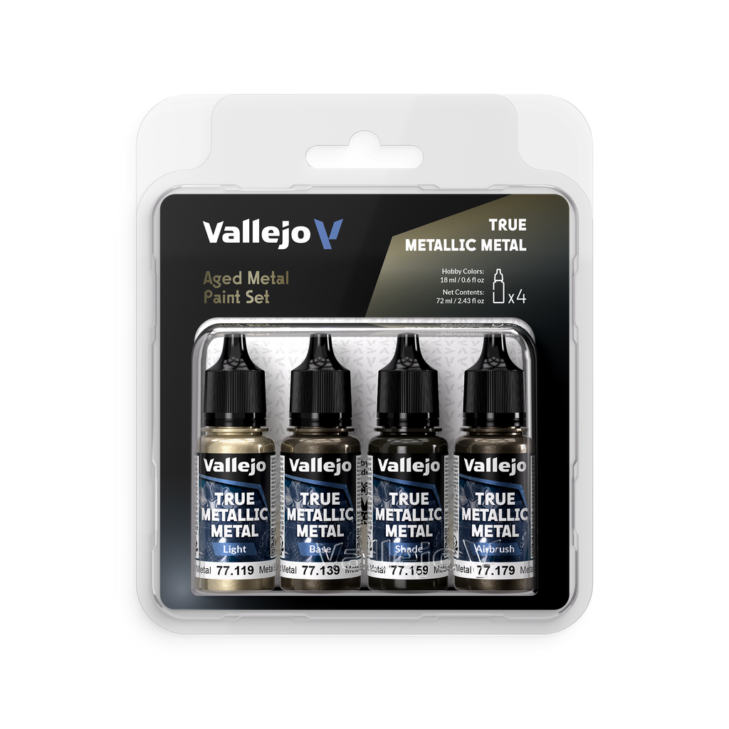 Vallejo - True Metallic Metal Aged Metal - 4 Colour Paint Set