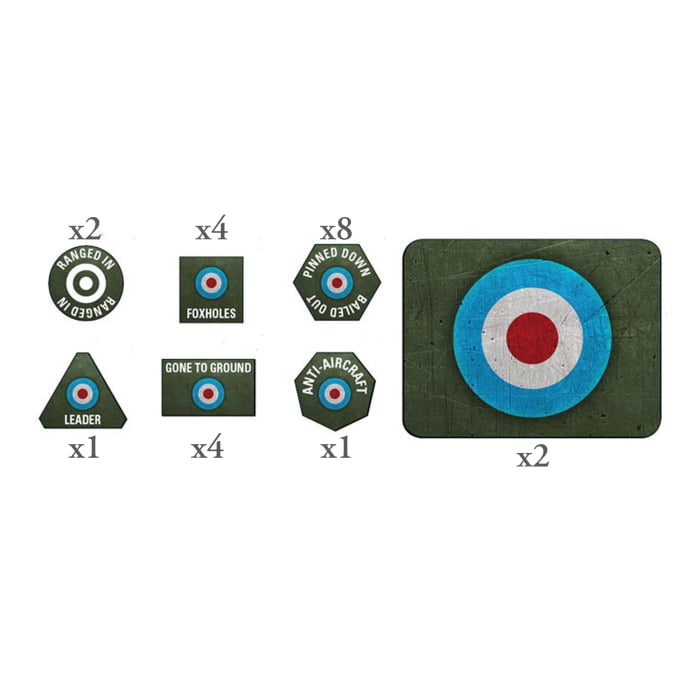 Flames of War - BR905 - British LW Tokens (x20) and Objectives (x2)