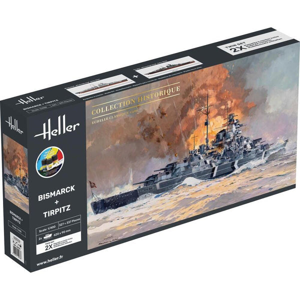 Heller - 1/400 Starter Kit Bismarck + Tirpitz Twinset Includes: Cement Brush and Main Paints