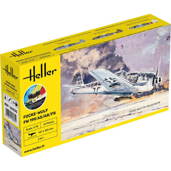 Heller 1/72 Starter Kit Focke-Wulf Fw 190 A5/A8/F8 Includes: Cement Brush and Main Paints