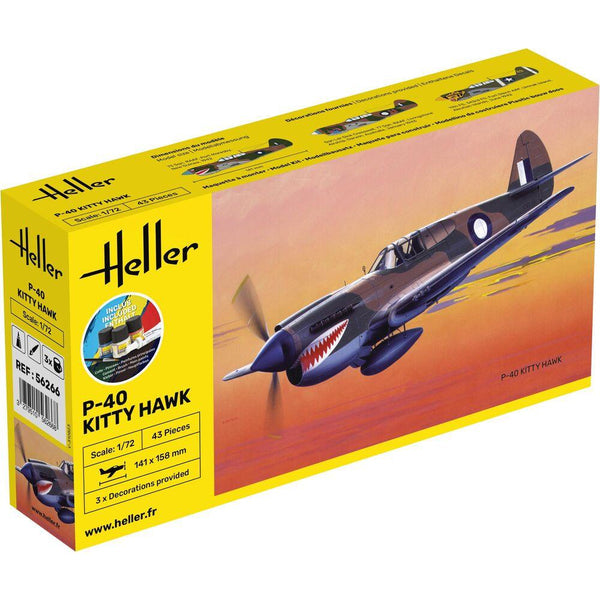 Heller 1/72 Starter Kit P-40 Kitty Hawk W/Raaf Decals Includes: Cement Brush and Main Paints