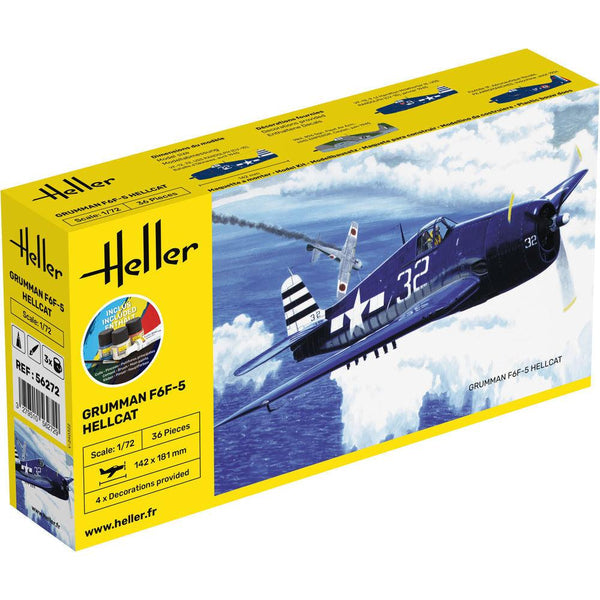 Heller 1/72 Starter Kit Grumman F6F-5 Hellcat Includes: Cement Brush and Main Paints