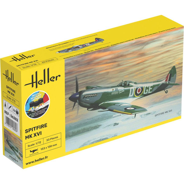 Heller 1/72 Starter Kit Spitfire MK XVI E Includes: Cement Brush and Main Paints