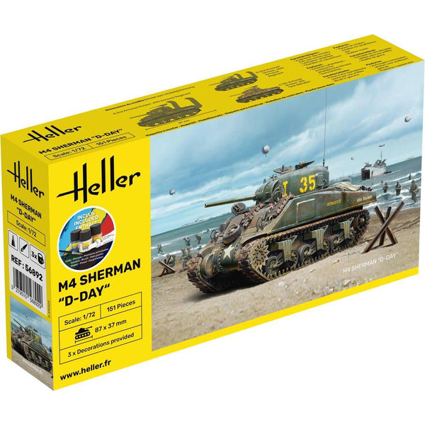 Heller 1/72 Starter Kit M4 Sherman "D-Day" Includes: Cement Brush and Main Paints