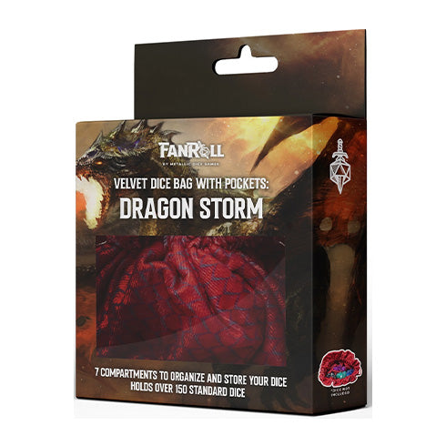 MDG Velvet Compartment Dice Bag with Pockets: Dragon Storm Red Dragon Scales