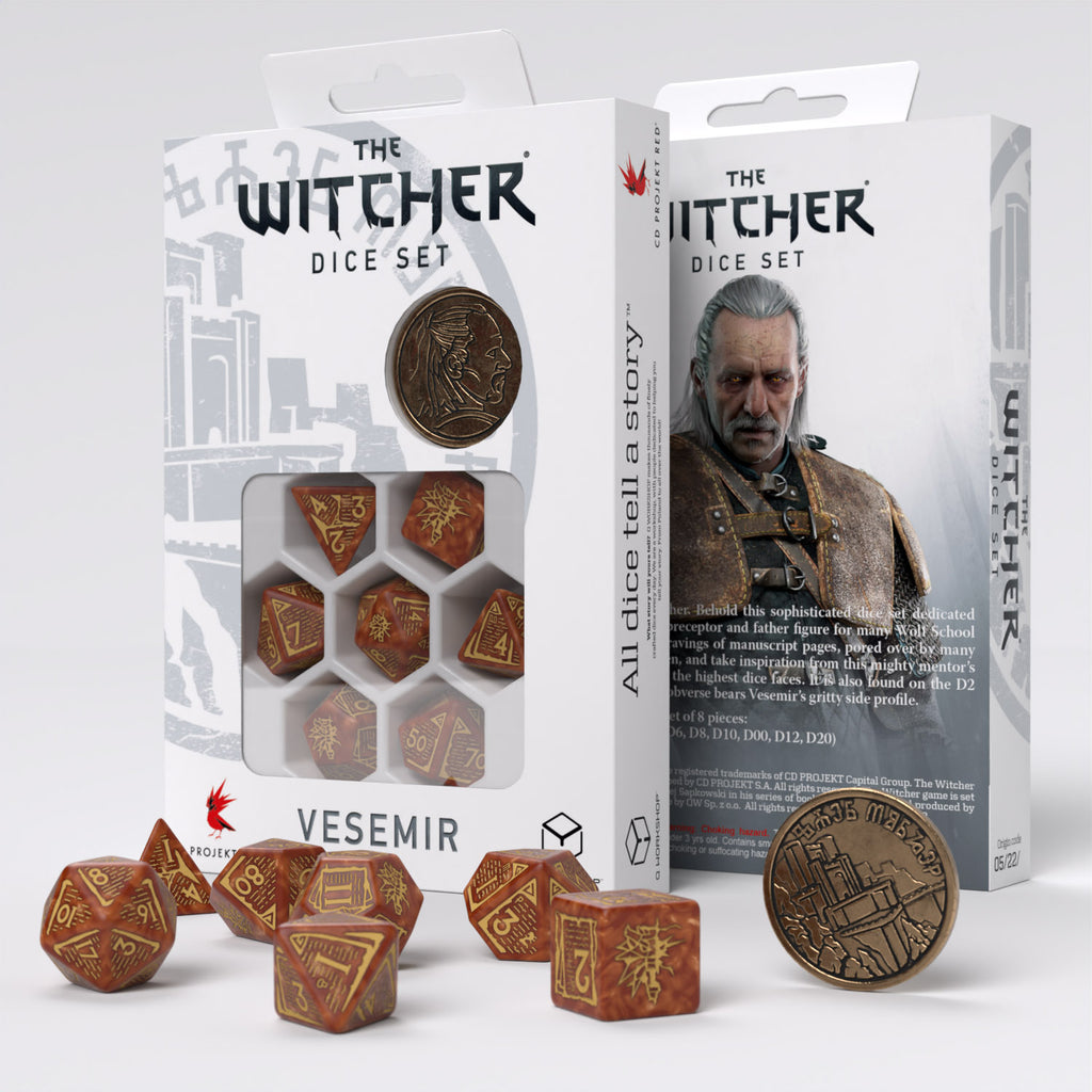 The Witcher Dice Set Vesemir - The Wise Witcher Dice Set 7 With Coin - SWVE04Y