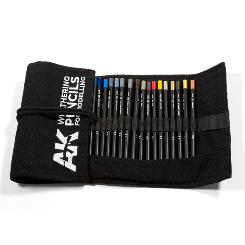 AK Interactive - AK10048 - Weathering Pencils Sets - Weathering Pencils Full Range Cloth Case