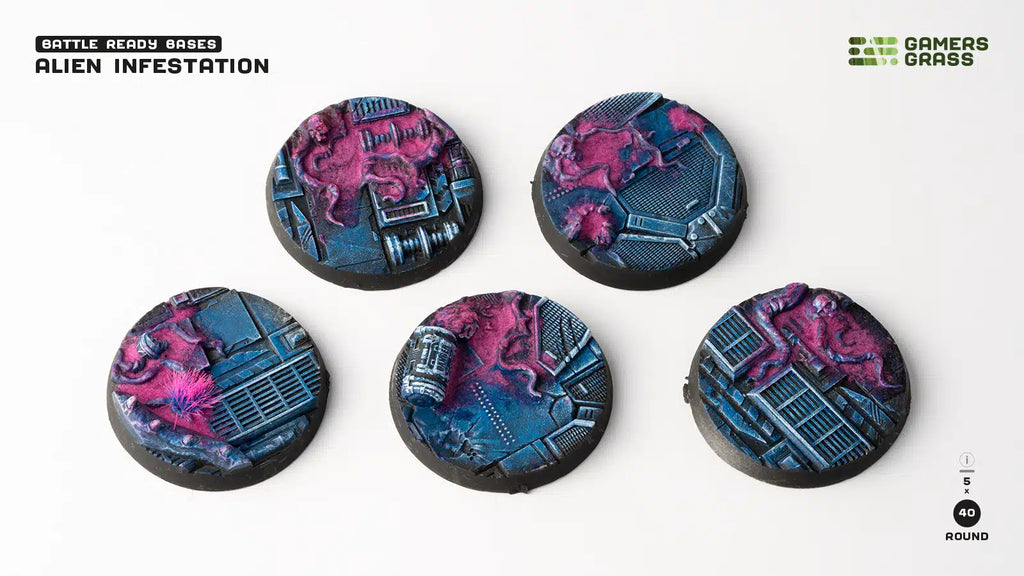 Gamers Grass - Bases - Alien Infestation Bases - Round 40mm (x5) - GGB-AIR40