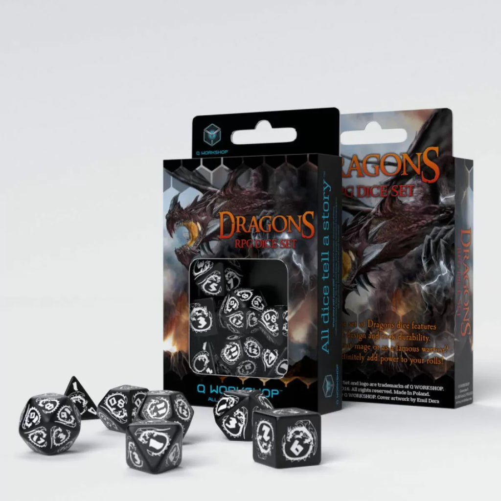 Q Workshop - Dragon Black & White Dice Set 7 - SDRA01