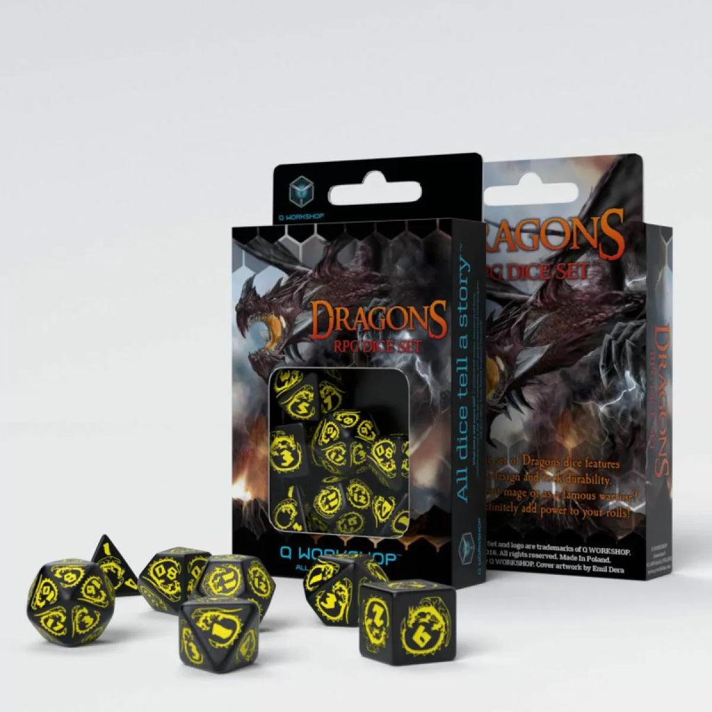 Q Workshop - Dragon Black & Yellow Dice Set 7 - SDRA03