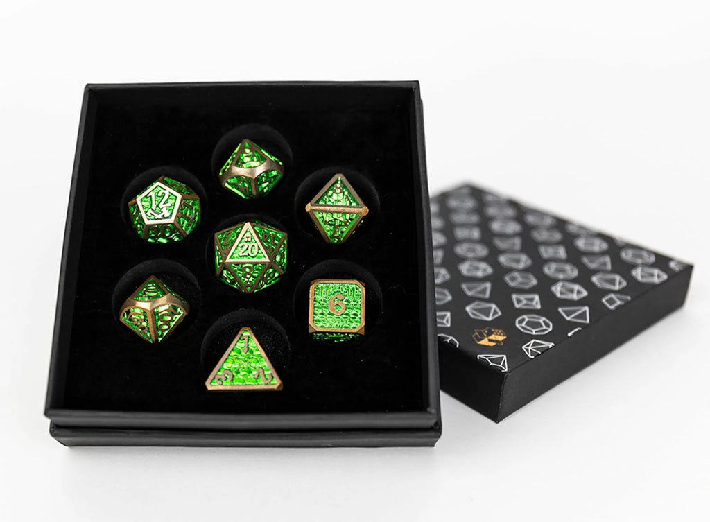 LPG - LPG ES4510 - Dice Set - Metal RPG Draco Bright Green/Brass