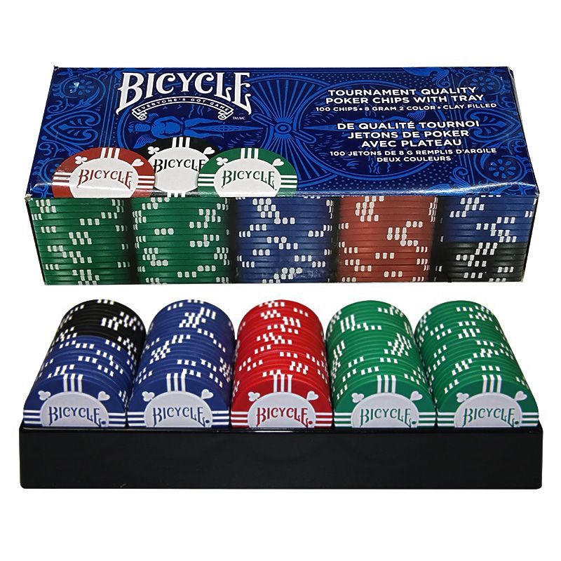 Bicycle - 8 Gram Clay Poker Chip Set 100 Count with Casino Tray