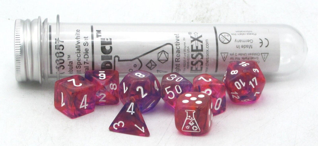 CHX 30057 Nebula Black Light Special/white Polyhedral 7-Dice Set (with bonus die)