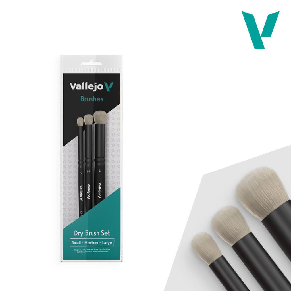 Vallejo Brushes - B07990 - Dry Brush - Dry Brush Set - Natural Hair (S; M & L)