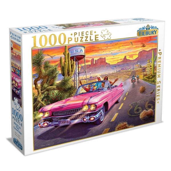 Tilbury Route 66 Pink Convertible Puzzle 1000pc