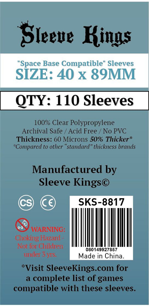 Sleeve Kings Board Game Sleeves "Space Base Compatible" (40mm x 89mm) (110 Sleeves Per Pack)