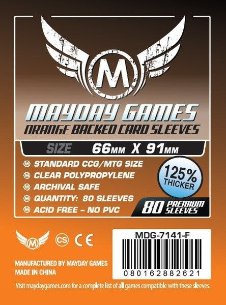 Mayday Card Game Sleeves Orange Backed 66x91mm