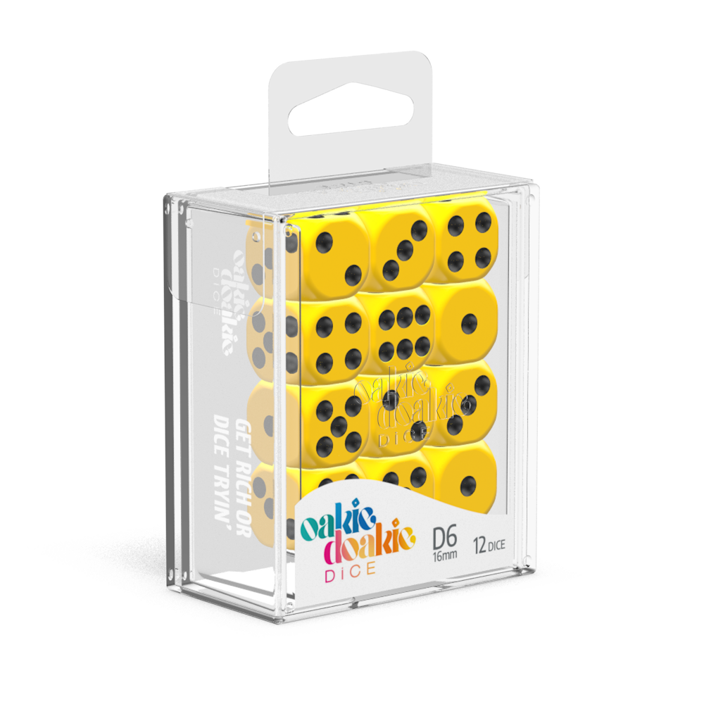 Oakie Doakie Dice D6 16 mm Solid - Yellow (12)