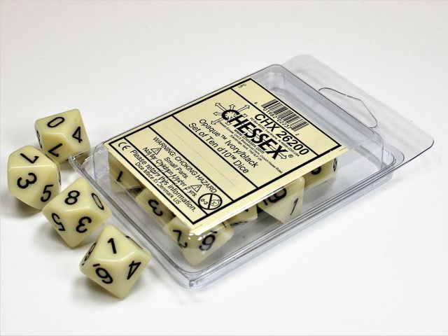 CHX 26200 Opaque Ivory/Black Set of Ten d10s