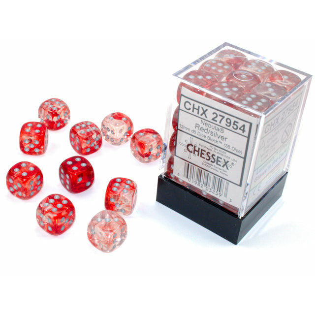 CHX 27954 Nebula 12mm d6 Red/Silver Block (36) Luminary