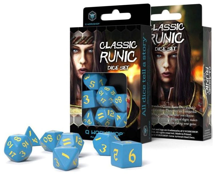 Classic Runic Dice Set - Blue and Yellow (set of 7)