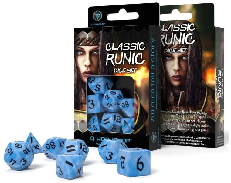 Classic Runic Dice Set - Glacier and Black (set of 7)