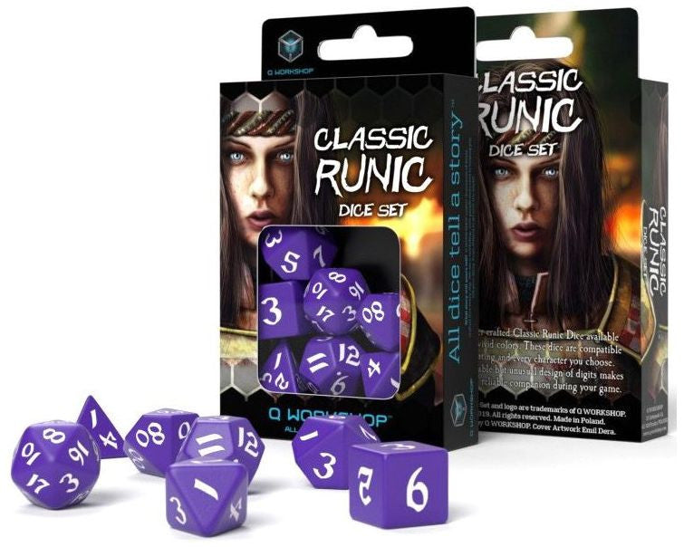 Classic Runic Dice Set - Purple and White (set of 7)