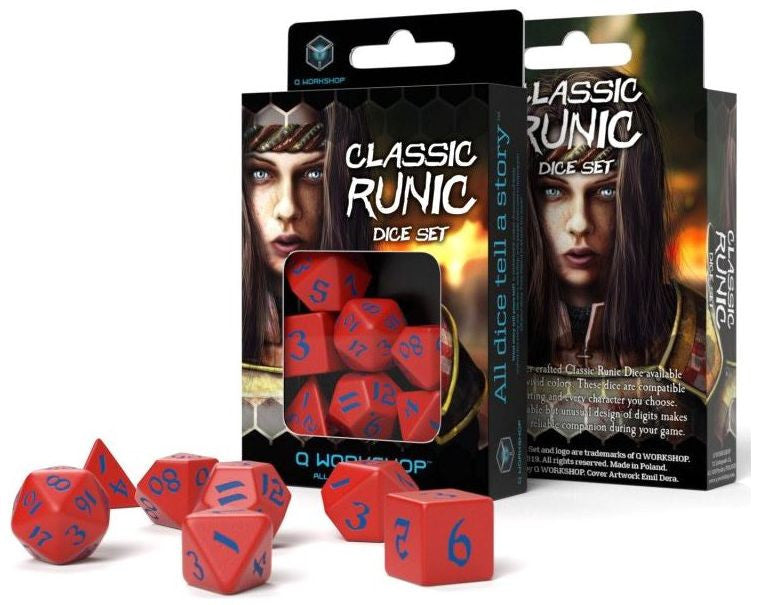 Classic Runic Dice Set - Red and Blue (set of 7)