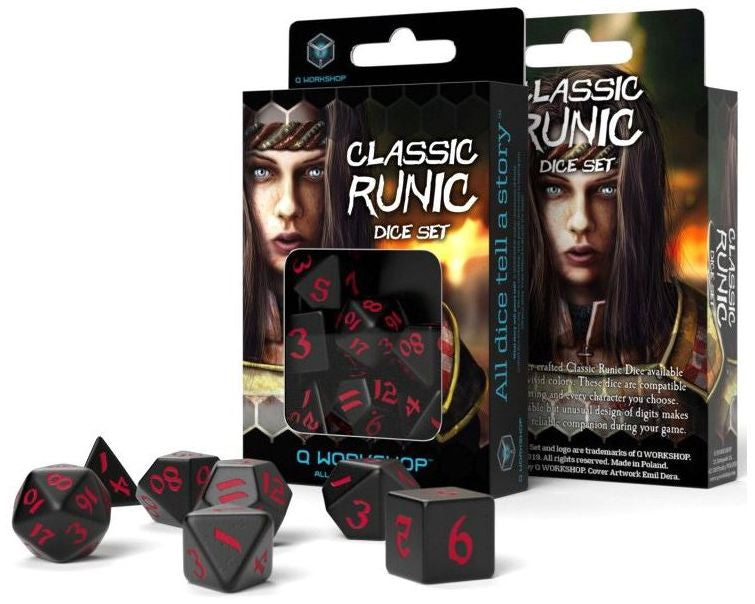 Classic Runic Dice Set - Black and Red (set of 7)