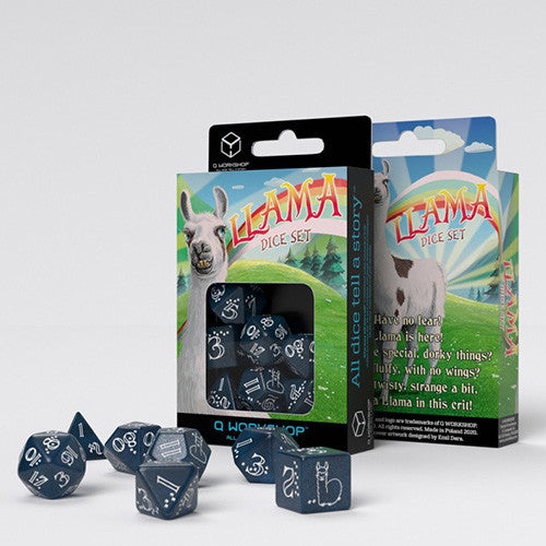 Shimmering Llama Dice Set - Blue & White